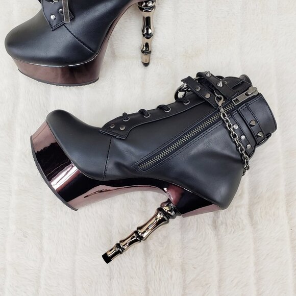 Muerto Finger Bone High Heel Ankle Boots Charm Chain Demonia 1001 - Picture 9 of 16